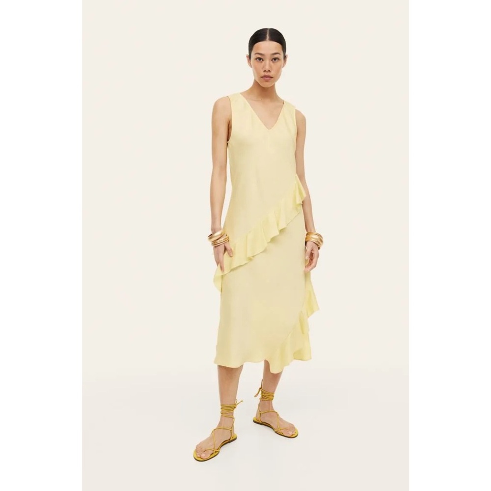 H&M Yellow Ruffle Midi Dress